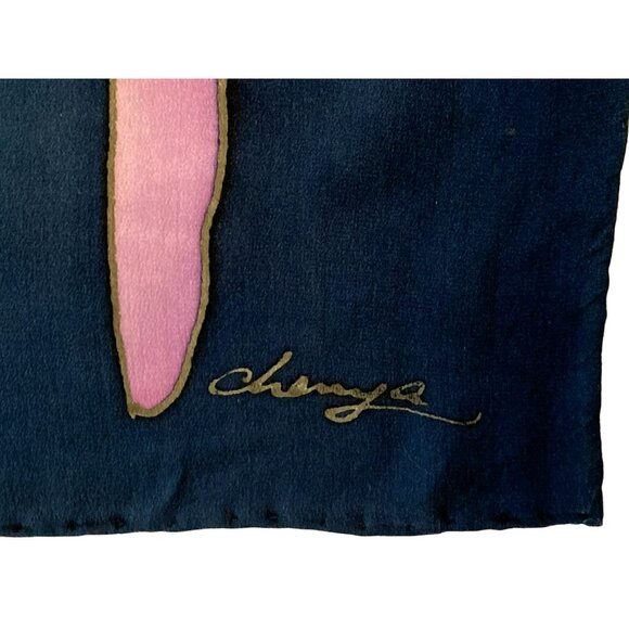 Vintage Japanese Silk Scarf Signed By Artist Rainbow Characters Hand-Dyed Batik - Picture 5 of 5